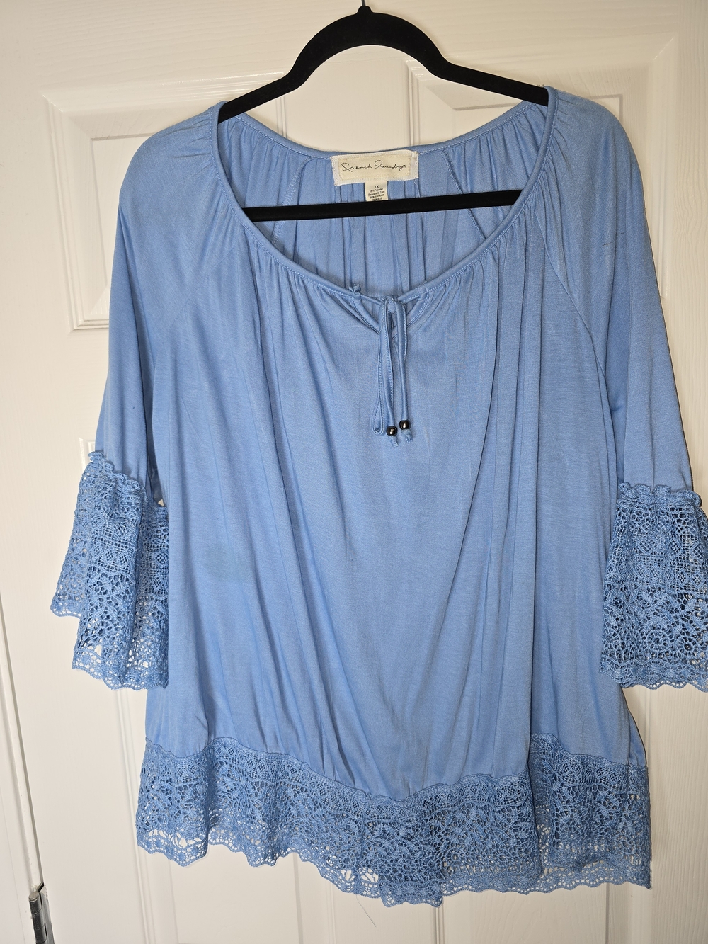 French Laundry Light Blue Crochet Trim Peasant Top Size 1x